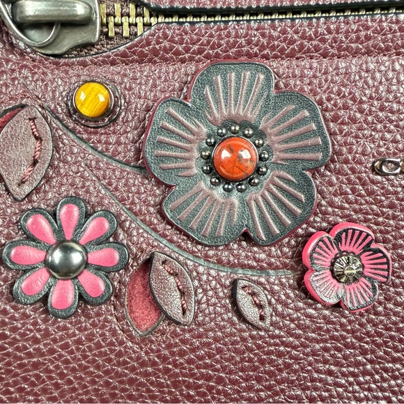 Coach Primrose Willow Floral Appliqué Leather Satchel Oxblood Gunmetal Hardware - Picture 5 of 17